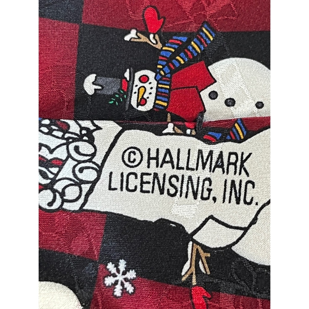 Hallmark Yule Tie Greetings Necktie Mens OS Red Black Excellent Silk Snowman - Picture 5 of 10